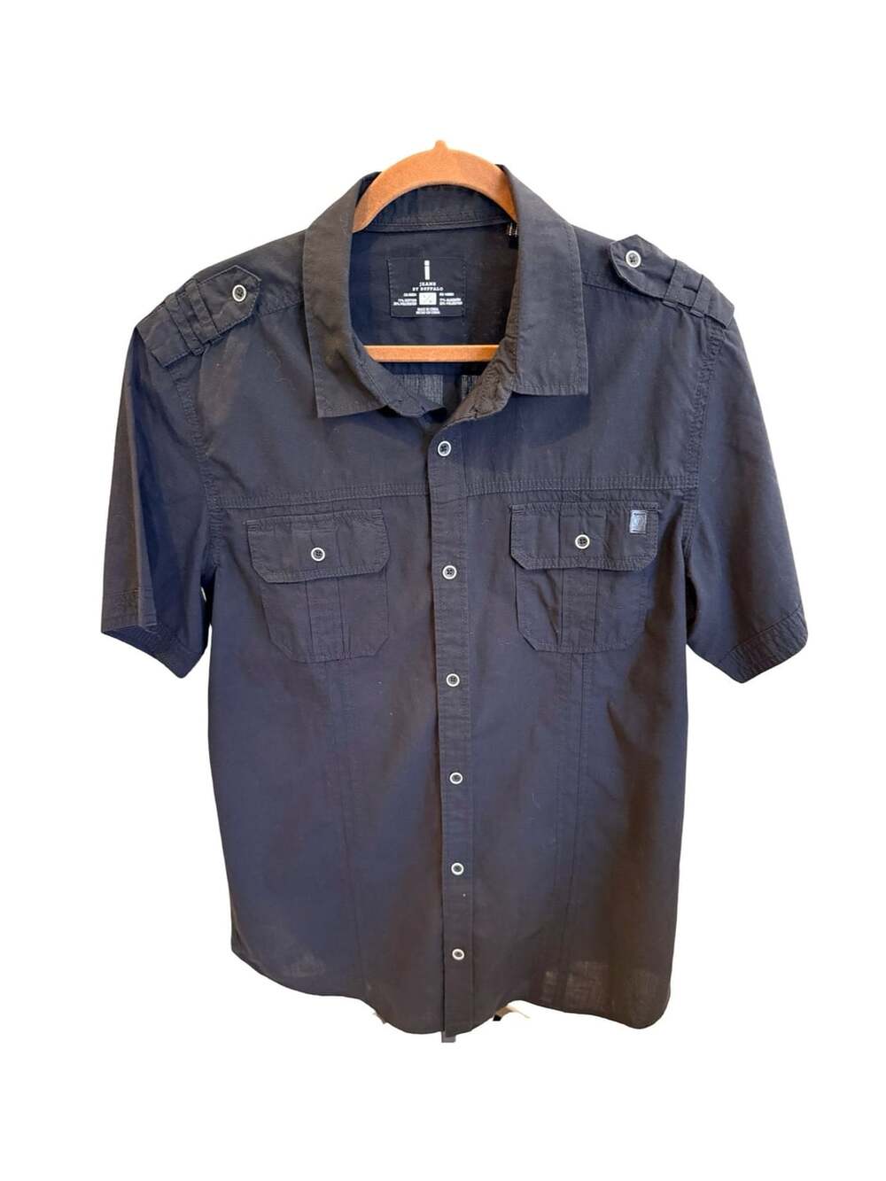Jeans by Buffalo Black Utility Short Sleeve Shirt Men's Size Large
